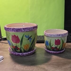 Floral Ceramic Planter Set - Purple and Multicolor